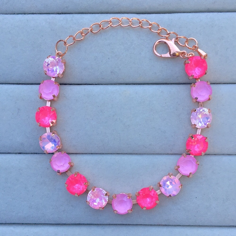 Hot Pink, Pink Opal + Lilac Rose Gold Crystal Tennis Bracelet - Picture 11 of 12